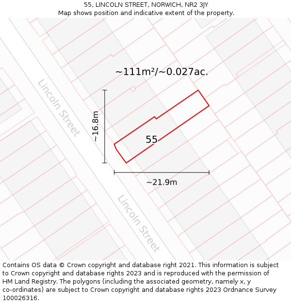 55, LINCOLN STREET, NORWICH, NR2 3JY: Plot and title map