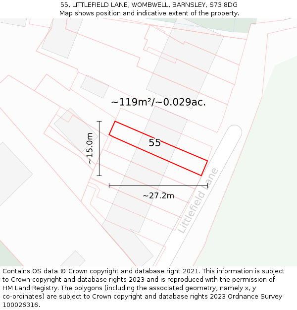 55, LITTLEFIELD LANE, WOMBWELL, BARNSLEY, S73 8DG: Plot and title map