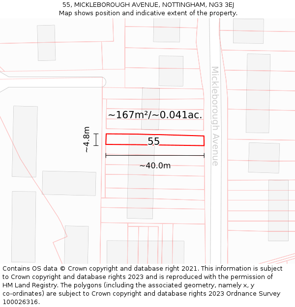 55, MICKLEBOROUGH AVENUE, NOTTINGHAM, NG3 3EJ: Plot and title map