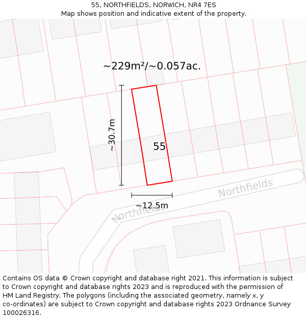 55, NORTHFIELDS, NORWICH, NR4 7ES: Plot and title map