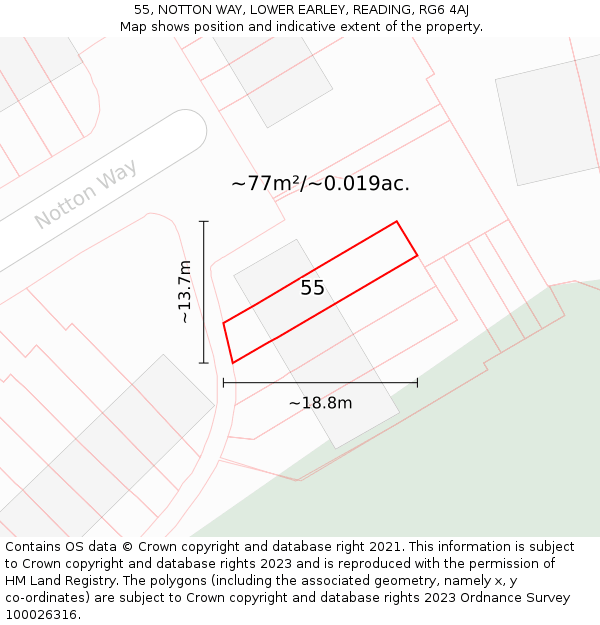 55, NOTTON WAY, LOWER EARLEY, READING, RG6 4AJ: Plot and title map