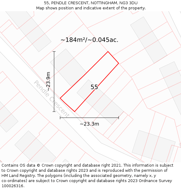 55, PENDLE CRESCENT, NOTTINGHAM, NG3 3DU: Plot and title map