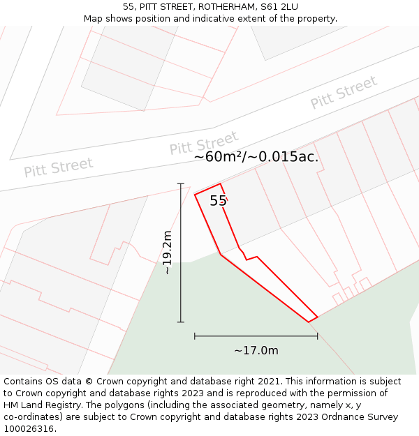 55, PITT STREET, ROTHERHAM, S61 2LU: Plot and title map