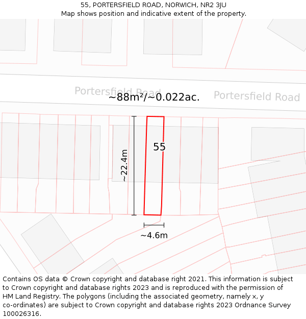 55, PORTERSFIELD ROAD, NORWICH, NR2 3JU: Plot and title map