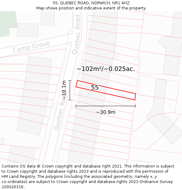 55, QUEBEC ROAD, NORWICH, NR1 4HZ: Plot and title map