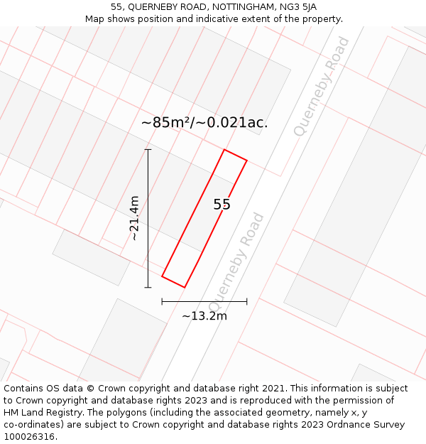 55, QUERNEBY ROAD, NOTTINGHAM, NG3 5JA: Plot and title map
