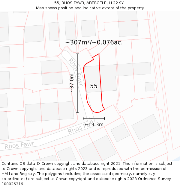 55, RHOS FAWR, ABERGELE, LL22 9YH: Plot and title map