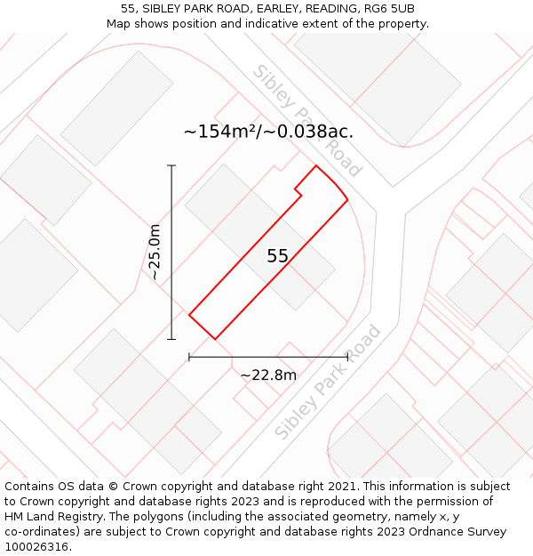 55, SIBLEY PARK ROAD, EARLEY, READING, RG6 5UB: Plot and title map