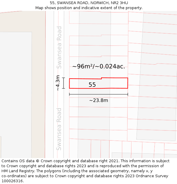 55, SWANSEA ROAD, NORWICH, NR2 3HU: Plot and title map