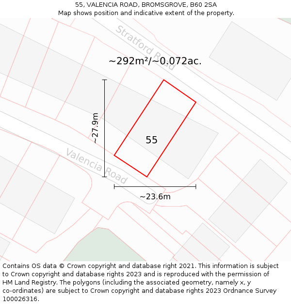 55, VALENCIA ROAD, BROMSGROVE, B60 2SA: Plot and title map