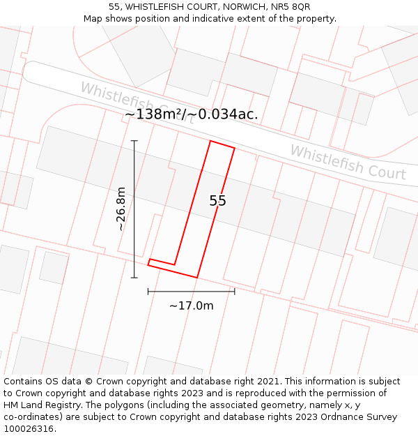 55, WHISTLEFISH COURT, NORWICH, NR5 8QR: Plot and title map