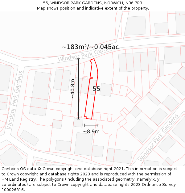 55, WINDSOR PARK GARDENS, NORWICH, NR6 7PR: Plot and title map