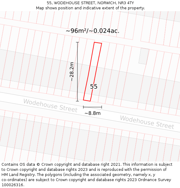55, WODEHOUSE STREET, NORWICH, NR3 4TY: Plot and title map