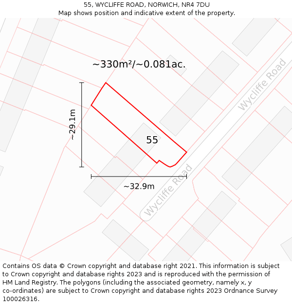 55, WYCLIFFE ROAD, NORWICH, NR4 7DU: Plot and title map