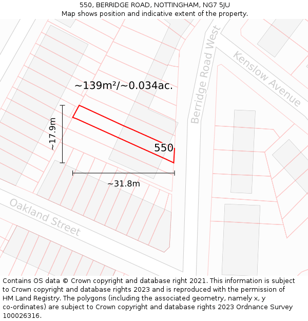 550, BERRIDGE ROAD, NOTTINGHAM, NG7 5JU: Plot and title map