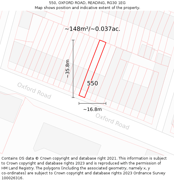 550, OXFORD ROAD, READING, RG30 1EG: Plot and title map