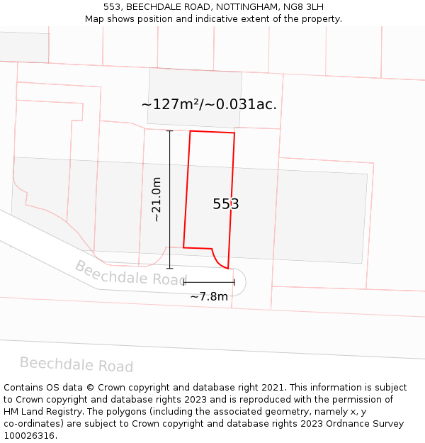 553, BEECHDALE ROAD, NOTTINGHAM, NG8 3LH: Plot and title map