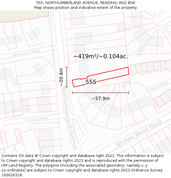 555, NORTHUMBERLAND AVENUE, READING, RG2 8NX: Plot and title map