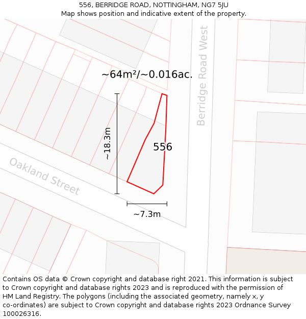 556, BERRIDGE ROAD, NOTTINGHAM, NG7 5JU: Plot and title map
