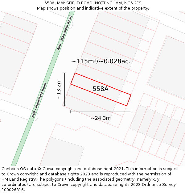 558A, MANSFIELD ROAD, NOTTINGHAM, NG5 2FS: Plot and title map