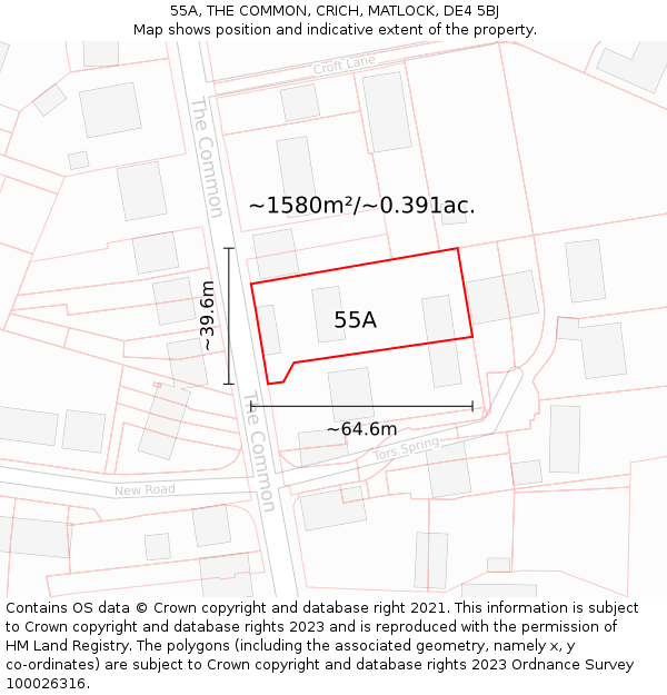 55A, THE COMMON, CRICH, MATLOCK, DE4 5BJ: Plot and title map