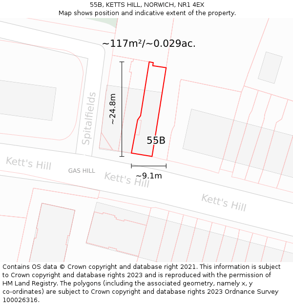 55B, KETTS HILL, NORWICH, NR1 4EX: Plot and title map