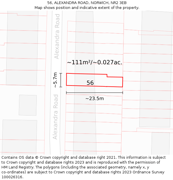 56, ALEXANDRA ROAD, NORWICH, NR2 3EB: Plot and title map