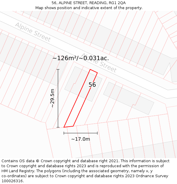 56, ALPINE STREET, READING, RG1 2QA: Plot and title map