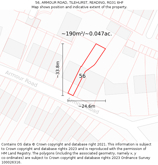 56, ARMOUR ROAD, TILEHURST, READING, RG31 6HF: Plot and title map