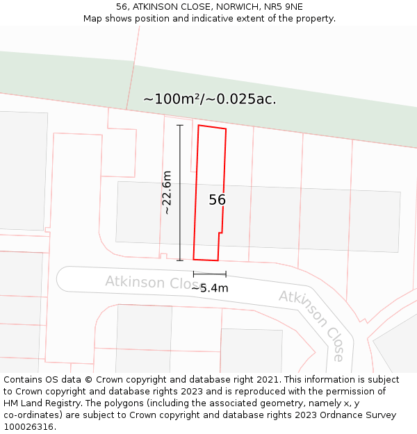 56, ATKINSON CLOSE, NORWICH, NR5 9NE: Plot and title map