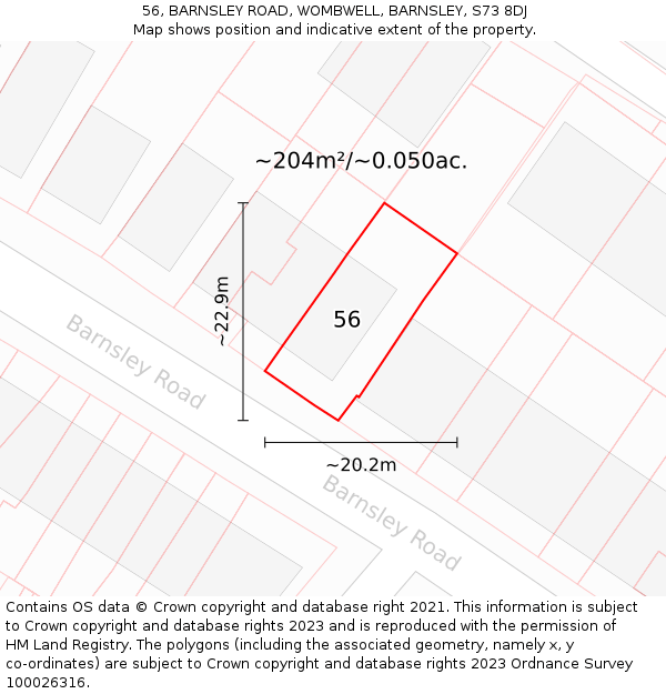 56, BARNSLEY ROAD, WOMBWELL, BARNSLEY, S73 8DJ: Plot and title map