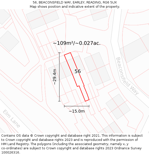 56, BEACONSFIELD WAY, EARLEY, READING, RG6 5UX: Plot and title map