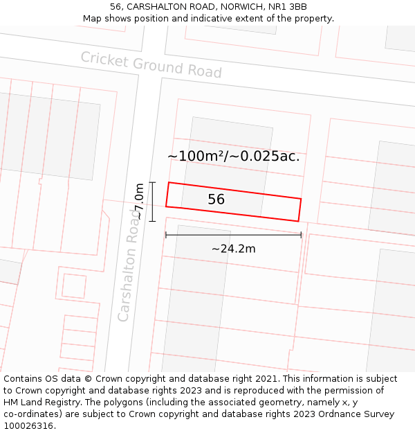 56, CARSHALTON ROAD, NORWICH, NR1 3BB: Plot and title map
