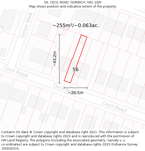 56, CECIL ROAD, NORWICH, NR1 2QN: Plot and title map
