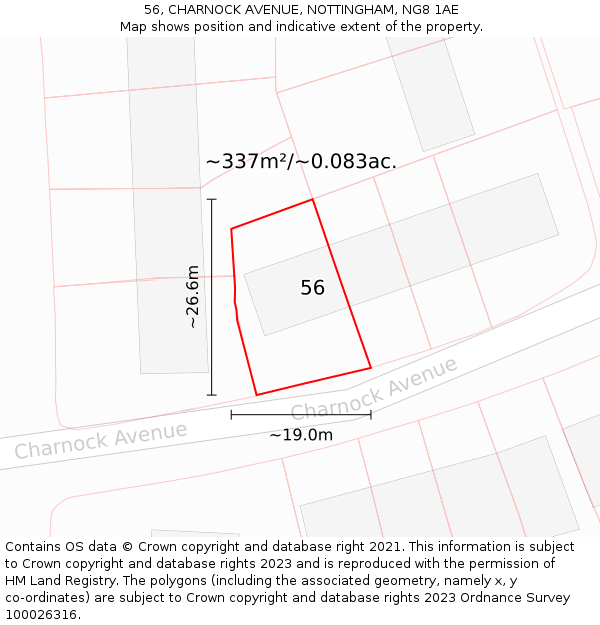 56, CHARNOCK AVENUE, NOTTINGHAM, NG8 1AE: Plot and title map