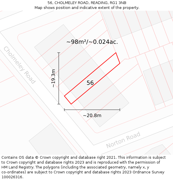 56, CHOLMELEY ROAD, READING, RG1 3NB: Plot and title map