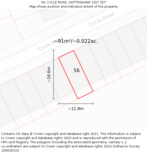 56, CYCLE ROAD, NOTTINGHAM, NG7 2DT: Plot and title map
