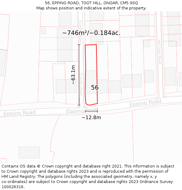 56, EPPING ROAD, TOOT HILL, ONGAR, CM5 9SQ: Plot and title map