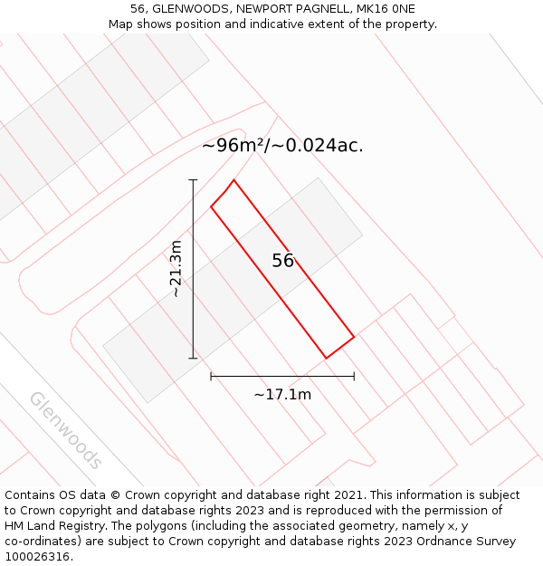 56, GLENWOODS, NEWPORT PAGNELL, MK16 0NE: Plot and title map