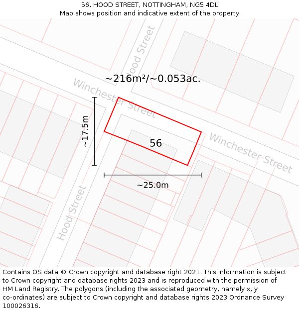 56, HOOD STREET, NOTTINGHAM, NG5 4DL: Plot and title map