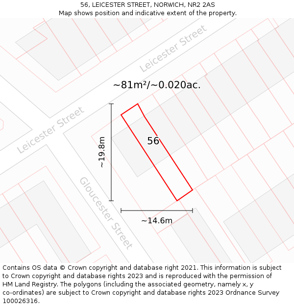 56, LEICESTER STREET, NORWICH, NR2 2AS: Plot and title map