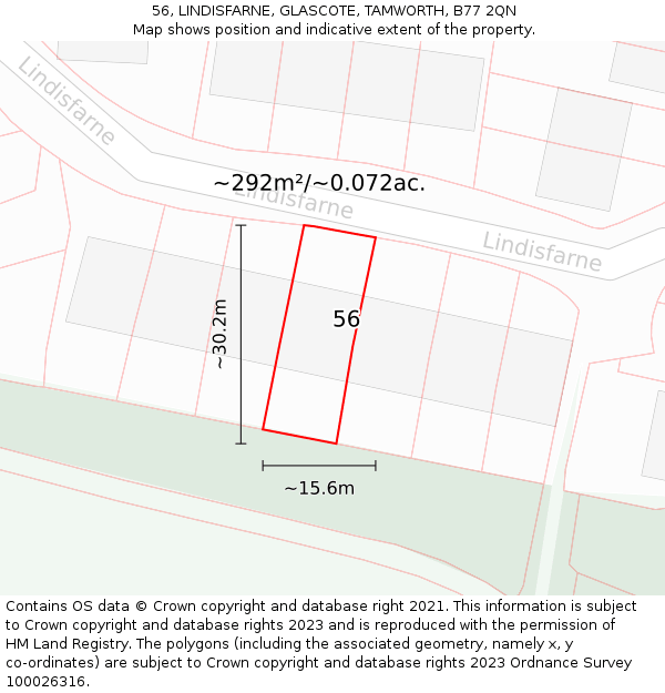 56, LINDISFARNE, GLASCOTE, TAMWORTH, B77 2QN: Plot and title map