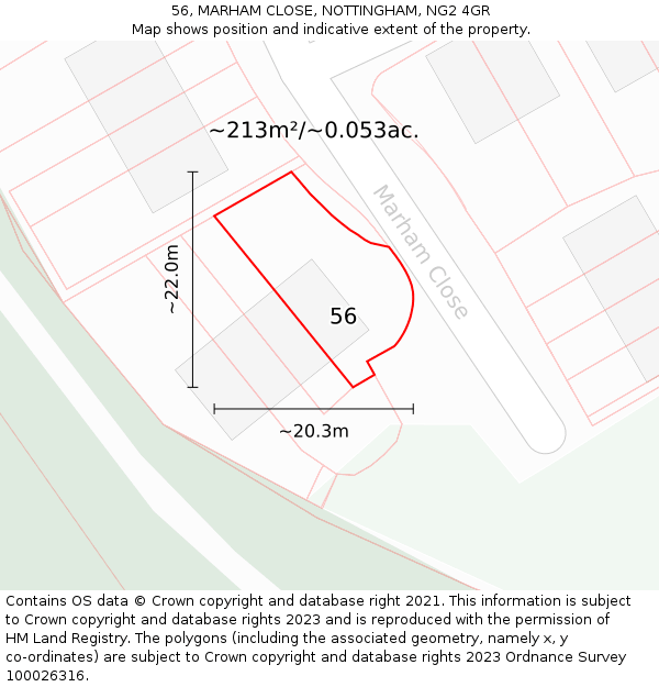 56, MARHAM CLOSE, NOTTINGHAM, NG2 4GR: Plot and title map