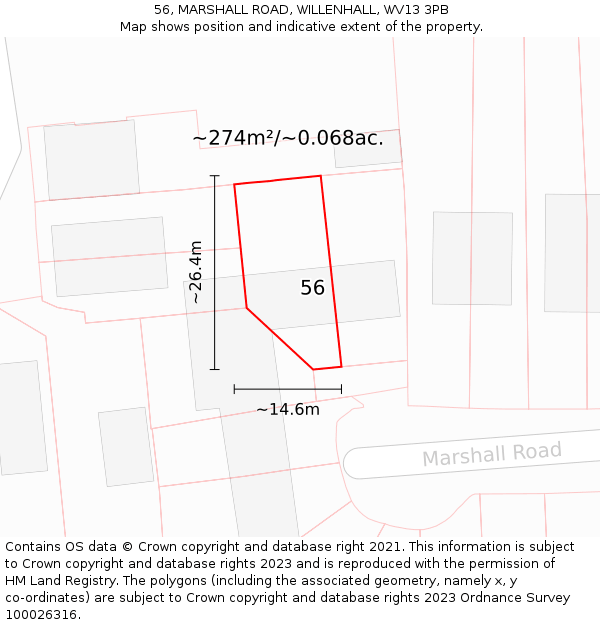56, MARSHALL ROAD, WILLENHALL, WV13 3PB: Plot and title map