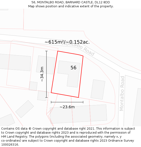 56, MONTALBO ROAD, BARNARD CASTLE, DL12 8DD: Plot and title map