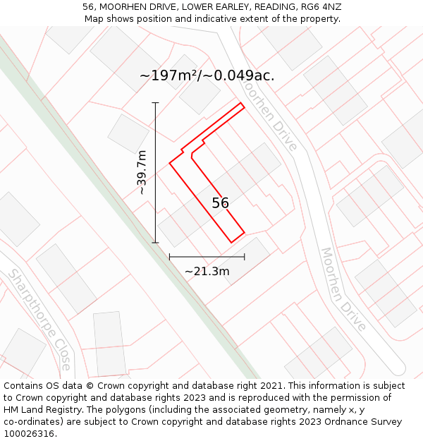 56, MOORHEN DRIVE, LOWER EARLEY, READING, RG6 4NZ: Plot and title map