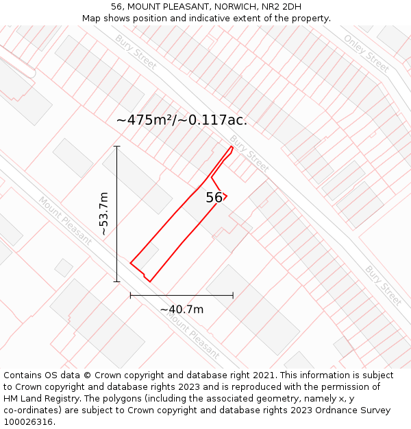56, MOUNT PLEASANT, NORWICH, NR2 2DH: Plot and title map