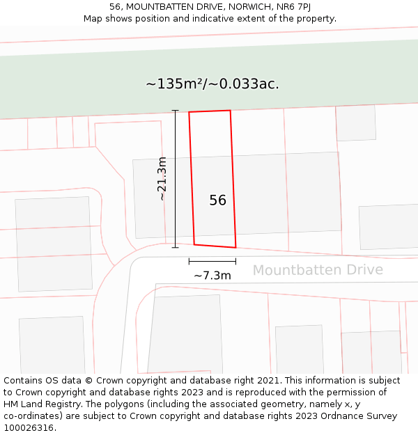 56, MOUNTBATTEN DRIVE, NORWICH, NR6 7PJ: Plot and title map