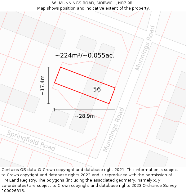 56, MUNNINGS ROAD, NORWICH, NR7 9RH: Plot and title map