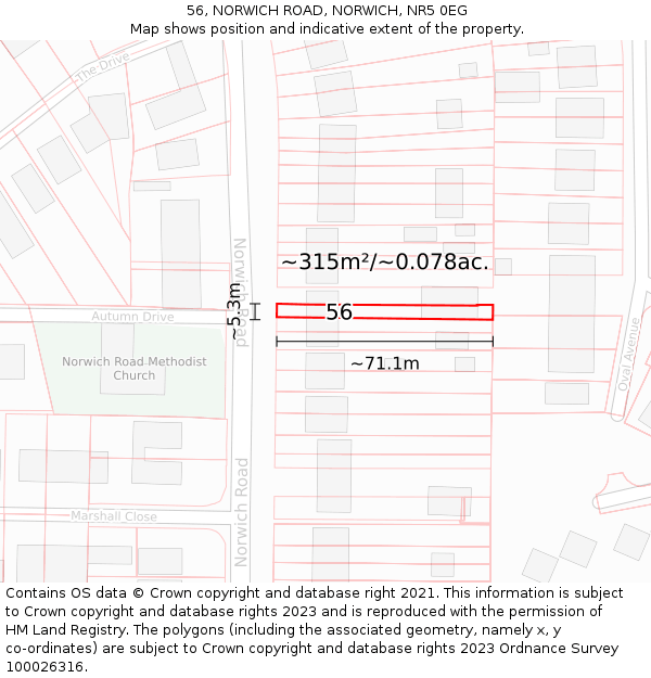 56, NORWICH ROAD, NORWICH, NR5 0EG: Plot and title map